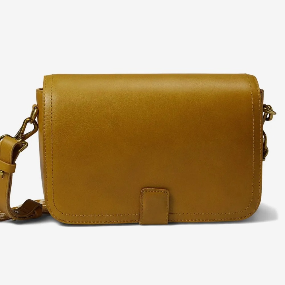 Madewell The Leather Transport Flap Shoulder Bag in Gold NWT